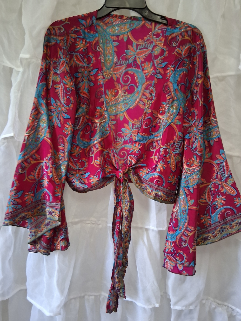 Vibrant Paisley Print Scarf or Top in Red, Turquoise, Orange